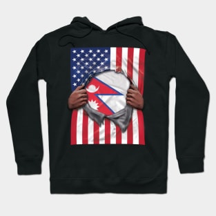 Nepal Flag American Flag Ripped - Gift for Nepalese From Nepal Hoodie